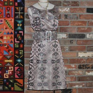 JS Collections Pink Silver Shift Sheath DRESS Sleeveless Wide Belt Rhinestones 8
